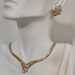 Vintage Signed Vendome Diamante Jewelry Set Necklace and Pierced Earrings